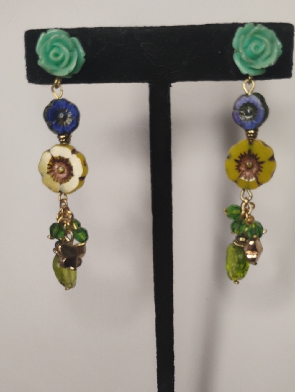✨ Handmade Czech Glass & Swarovski Crystal Floral Drop Earrings ✨